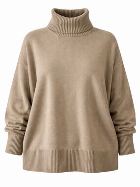 Topshop Womens Oversized Turtleneck Sweater Beige Cozy Knit Pullover - Size XL
